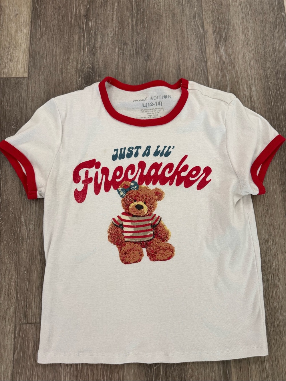 Social Edition' "Just a Lil' Firecracker" Teddy Graphic Tee - White/Red